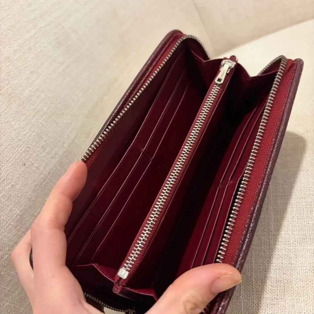 Loewe Burgundy Leather Zip Wallet - Long Red Continental Wallet